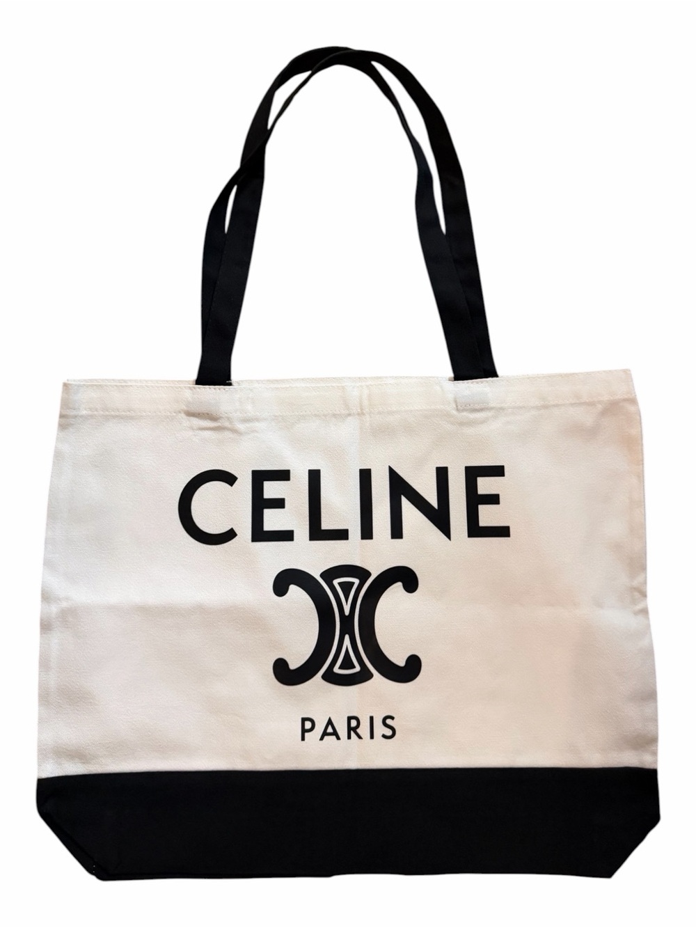 Celine Custom Made Print White and Black Canvas Logo Tote